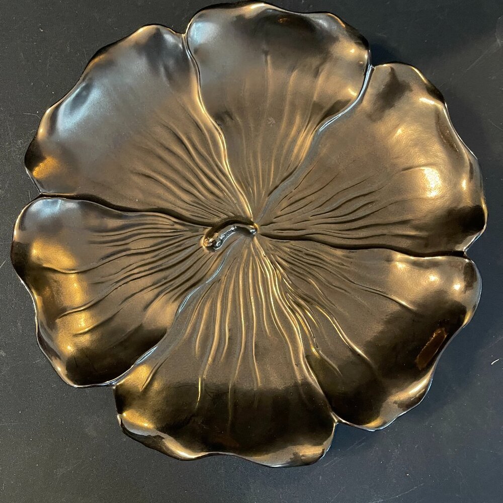 Copper colored Glass Serving Platter 12” Leaf Design (160)